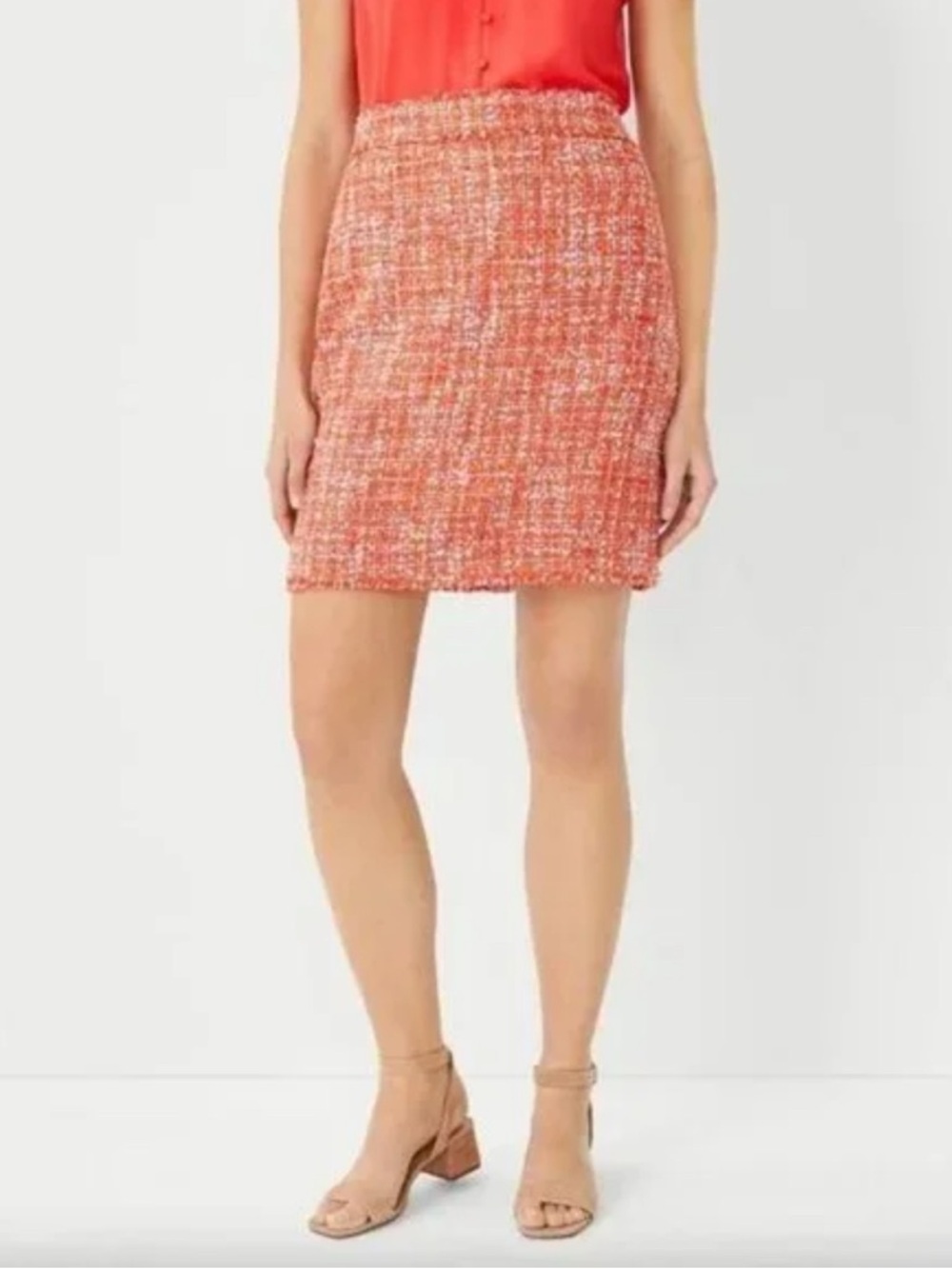 Ann Taylor Curvy Fit Fringe Textured Hibiscus Tweed A-Line Skirt Size 2